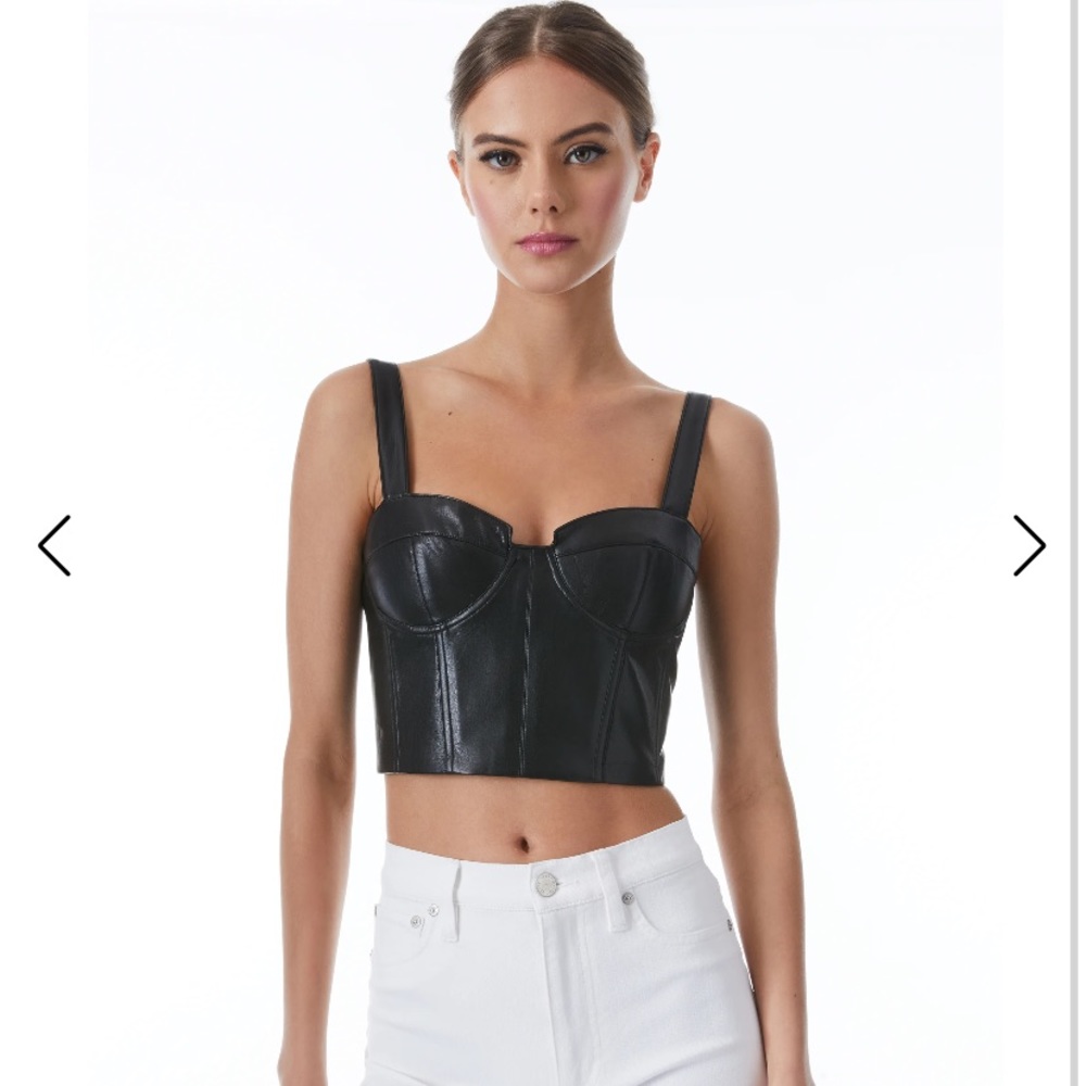 Alice + Olivia Jeanna Bustier Vegan Leather Crop